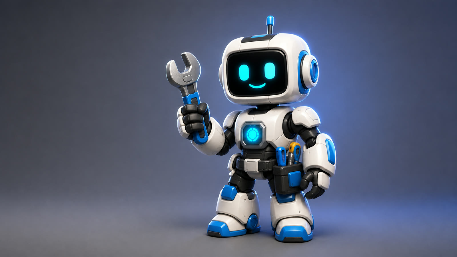 White and blue maintenance robot prepared as a clean image-to-3D reference