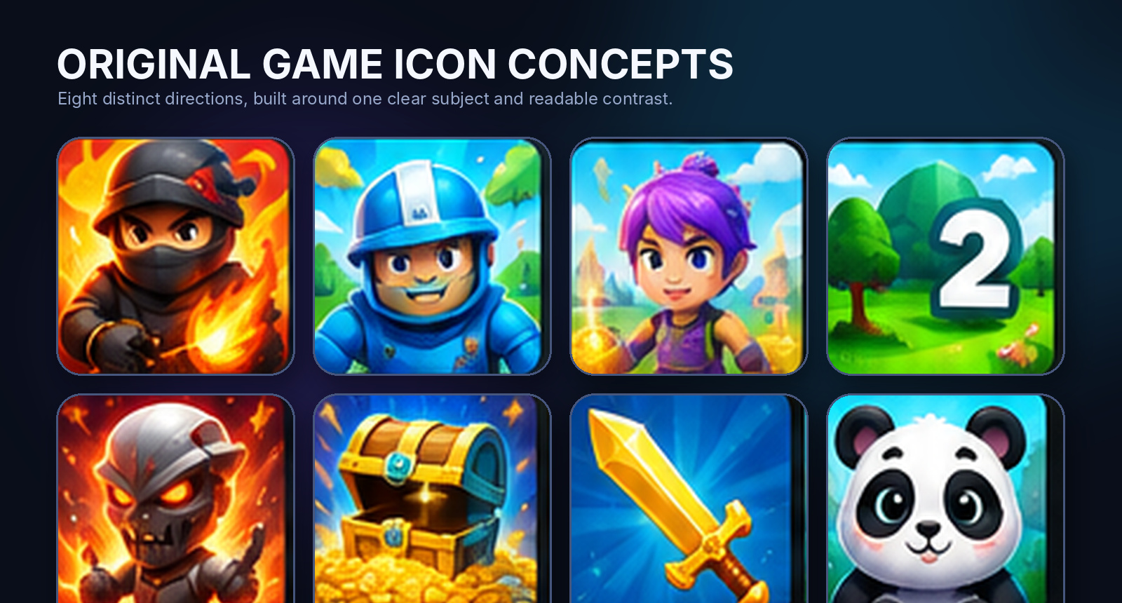 Huit concepts originaux d'icônes de jeu carrées