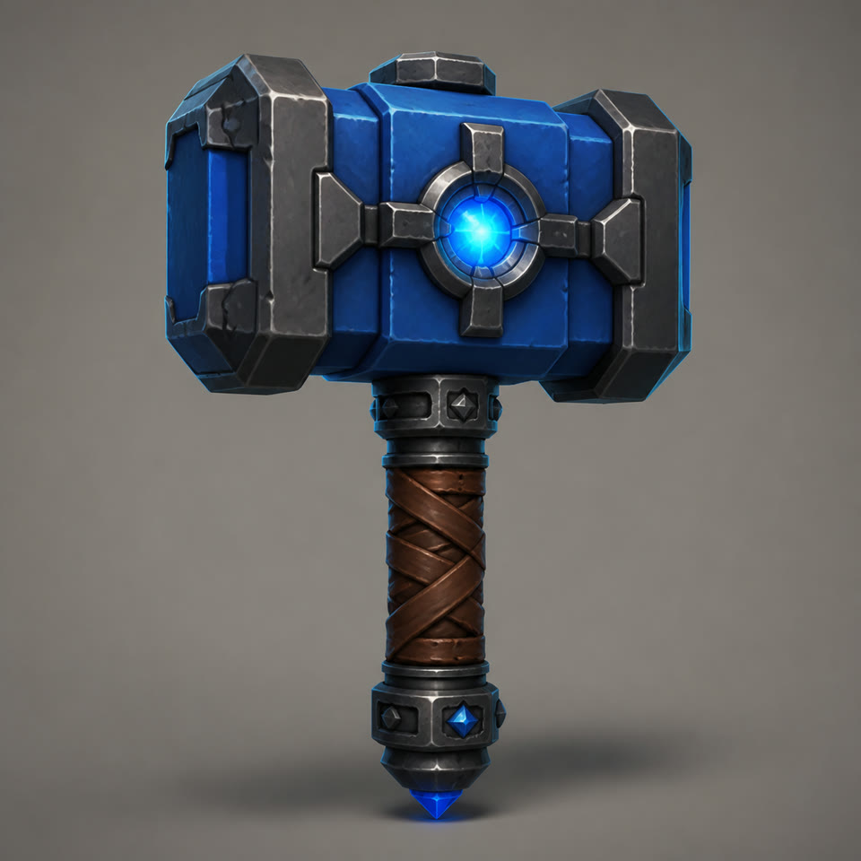 3D再構築向けに単体で配置した青いファンタジー鍛冶ハンマー
